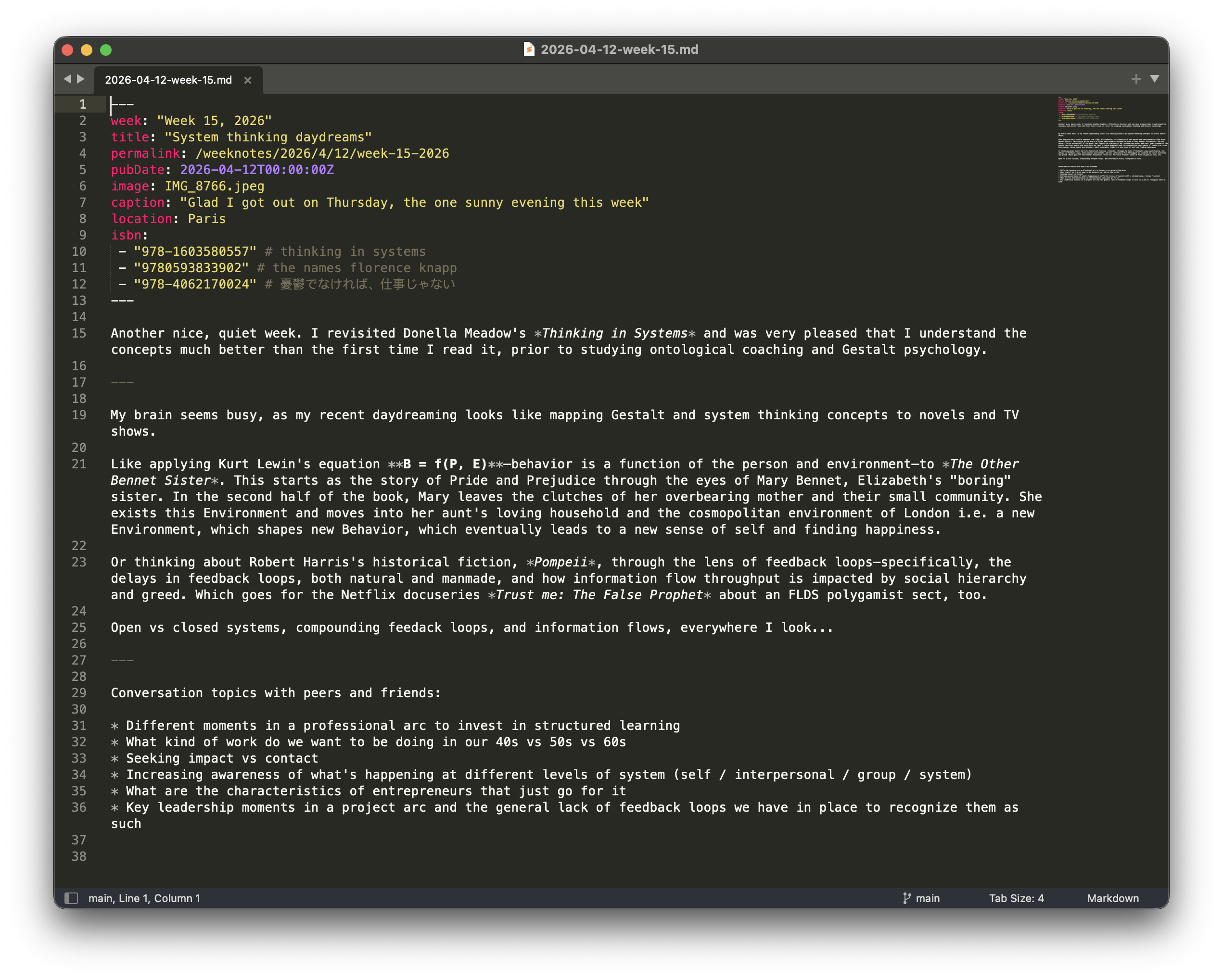 Markdown for weeknote